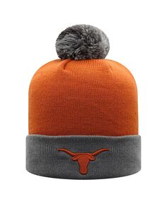 Мужская двухцветная вязаная шапка с манжетами и помпоном Texas Longhorns Core техасского оранжево-серого цвета Top of the World