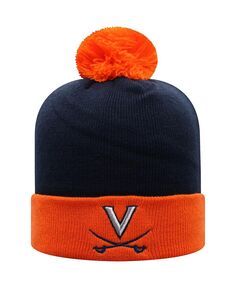 Мужская двухцветная вязаная шапка с манжетами и помпоном Virginia Cavaliers Core темно-синего и оранжевого цвета Top of the World