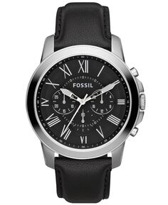 Мужские часы с хронографом Grant с черным кожаным ремешком 44 мм FS4812 Fossil