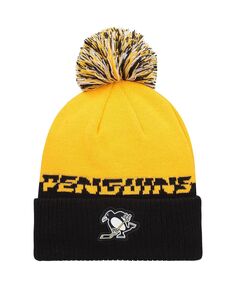 Мужская желто-черная вязаная шапка Pittsburgh Penguins Cold.Rdy с манжетами и помпоном adidas
