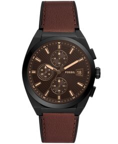 Мужские часы с хронографом Everett, коричневые кожаные часы, 42 мм Fossil