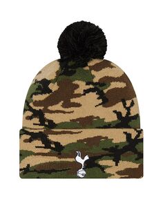 Мужская камуфляжная вязаная шапка Tottenham Hotspur с манжетами и помпоном New Era