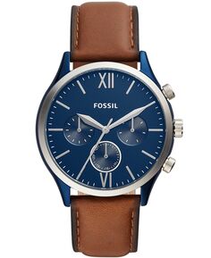Мужские многофункциональные синие кожаные часы Fenmore 44 мм Fossil