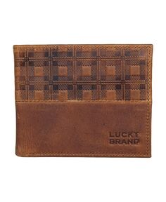 Мужской кожаный кошелек с тиснением в клетку и двойным складыванием Lucky Brand
