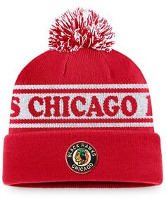 Мужская красная вязаная шапка с манжетами и помпоном в винтажном стиле Chicago Blackhawks Sport Resort Fanatics