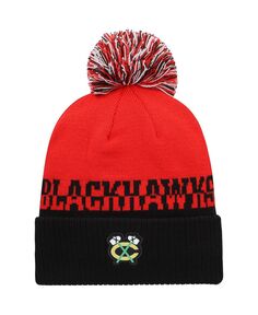 Мужская красно-черная вязаная шапка Chicago Blackhawks Cold.Rdy с манжетами и помпоном adidas