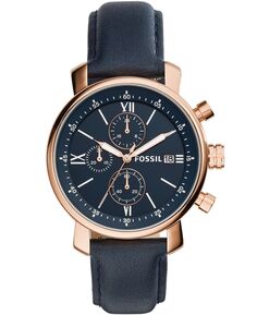 Мужские часы Rhett Chronograph синие кожаные 42 мм Fossil