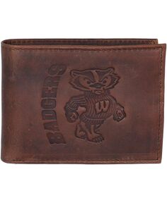 Мужской коричневый кожаный кошелек двойного сложения Wisconsin Badgers Evergreen Enterprises