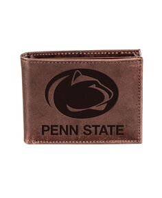 Мужской коричневый кожаный кошелек двойного сложения Penn State Nittany Lions Evergreen Enterprises