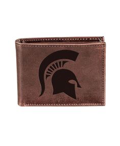 Мужской коричневый кожаный кошелек двойного сложения Michigan State Spartans Evergreen Enterprises