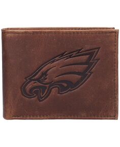 Мужской коричневый кожаный кошелек двойного сложения Philadelphia Eagles Evergreen Enterprises