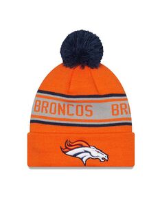Мужская оранжевая вязаная шапка Denver Broncos с повторяющимися манжетами и помпоном New Era