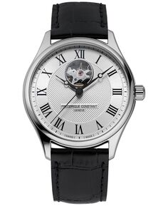 Мужские швейцарские автоматические классические часы Heart Beat с черным кожаным ремешком, 40 мм Frederique Constant