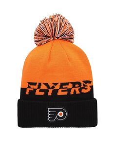 Мужская оранжево-черная вязаная шапка Philadelphia Flyers Cold.Rdy с манжетами и помпоном adidas