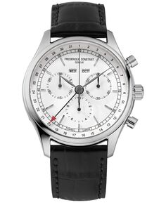 Мужские швейцарские часы с хронографом на черном кожаном ремешке, 40 мм Frederique Constant