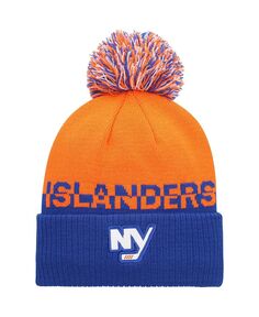 Мужская оранжевая вязаная шапка Royal New York Islanders Cold.Rdy с манжетами и помпоном adidas