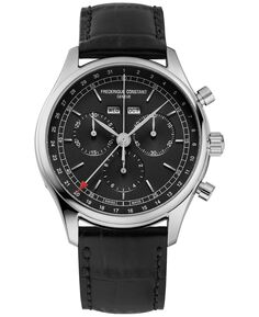 Мужские швейцарские часы с хронографом на черном кожаном ремешке, 40 мм Frederique Constant