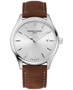 Мужские часы Swiss Classics с коричневым кожаным ремешком, 40 мм Frederique Constant