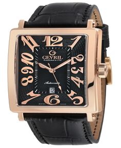 Мужские часы Avenue of Americas швейцарские автоматические итальянские часы с черным кожаным ремешком 44 мм Gevril