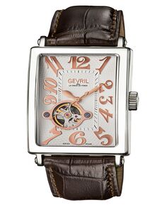 Мужские часы Avenue of Americas Intravedere, швейцарские автоматические итальянские часы с темно-коричневым кожаным ремешком, 44 мм Gevril