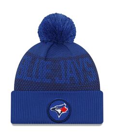 Мужская спортивная вязаная шапка с манжетами и помпоном Royal Toronto Blue Jays Authentic Collection New Era