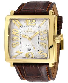 Мужские часы Avenue of Americas швейцарские автоматические итальянские часы с коричневым кожаным ремешком 44 мм Gevril