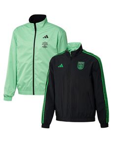 Мужская черно-зеленая двусторонняя командная куртка с молнией во всю длину Austin FC 2023 On-Field Anthem adidas