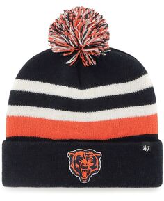 Мужская темно-синяя вязаная шапка Chicago Bears State Line с манжетами и помпоном &apos;47 Brand