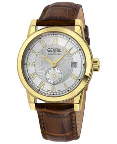 Мужские часы Madison Swiss автоматические коричневые с ремешком из натуральной кожи 39 мм Gevril