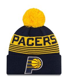 Мужская темно-синяя вязаная шапка с манжетами и помпоном Indiana Pacers New Era