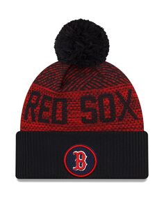 Мужская темно-синяя спортивная вязаная шапка Boston Red Sox Authentic Collection с манжетами и помпоном New Era