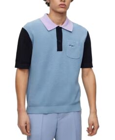 Мужская рубашка-поло оверсайз с карманами и цветными блоками Straa_1 HUGO