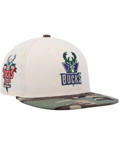 Мужская кремовая камуфляжная облегающая шляпа Milwaukee Bucks Hardwood Classics 40th Anniversary Off White Camo Mitchell &amp; Ness
