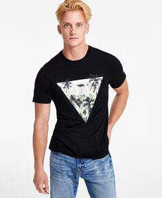 Мужская футболка с тисненым пальмовым треугольником и графическим логотипом GUESS