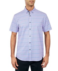Мужская рубашка на пуговицах стандартного кроя без утюга с микро-цветочным принтом и эластичным принтом Society of Threads