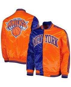 Мужская синяя, оранжевая атласная куртка с длинными кнопками New York Knicks Fast Break Starter
