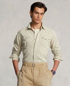 Мужская джинсовая рубашка в стиле вестерн, окрашенная в готовой одежде Polo Ralph Lauren