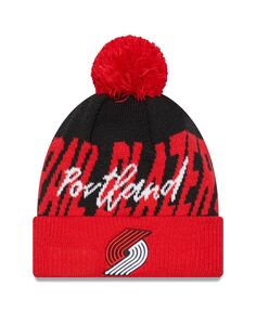 Мужская черно-красная вязаная шапка Portland Trail Blazers Confident с манжетами и помпоном New Era