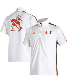 Мужская белая куртка Miami Hurricanes Football Strategy с короткими рукавами и молнией до половины adidas