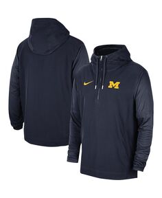 Мужская темно-синяя куртка Michigan Wolverines 2023 Coach с капюшоном и молнией до половины Nike