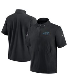 Мужская черная куртка Carolina Panthers Sideline Coach с капюшоном и молнией четверти с короткими рукавами Nike