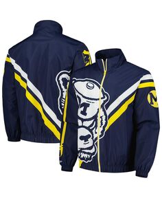 Мужская утепленная куртка на молнии во всю длину темно-синего цвета с логотипом Michigan Wolverines Mitchell &amp; Ness