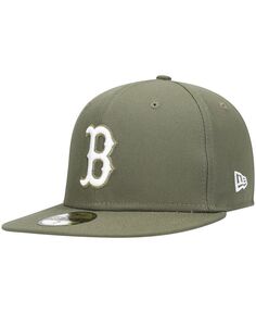 Мужская оливковая приталенная кепка Boston Red Sox Logo белая 59FIFTY New Era