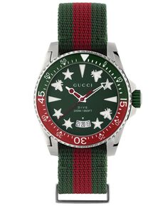 Часы Dive с зелено-красным тканевым ремешком, 40 мм Gucci