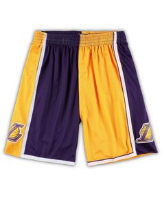 Мужские золотистые и фиолетовые шорты Los Angeles Lakers Big and Tall из твердой древесины Classics с разрезом Swingman Mitchell &amp; Ness