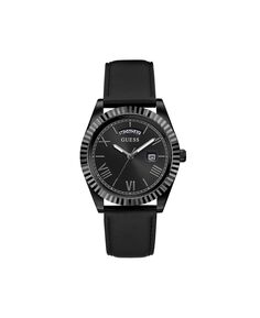 Мужские часы Day-Date, черный кожаный ремешок, 42 мм GUESS