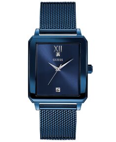 Мужские синие часы с сетчатым браслетом из нержавеющей стали с бриллиантами, 40x35 мм GUESS
