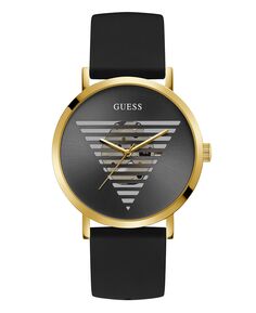 Мужские часы 44 мм с черным силиконовым ремешком золотистого цвета GUESS
