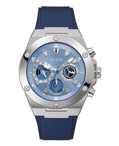 Мужские многофункциональные часы с синим кварцевым силиконовым ремешком 46 мм GUESS