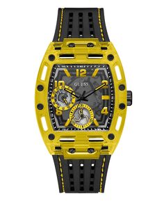 Мужские часы на силиконовом ремешке желто-черного цвета, 44 мм GUESS